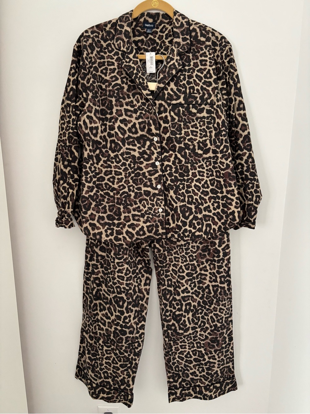Gap body cotton leopard print pajamas pj set pants and long sleeve petite